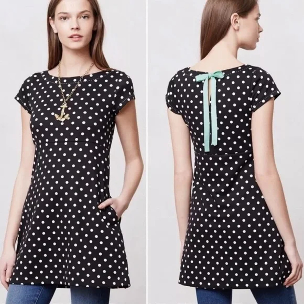 Anthropologie Postmark Dress Womens XS Black Polka Dot Cap Sleeve Fit & Flare